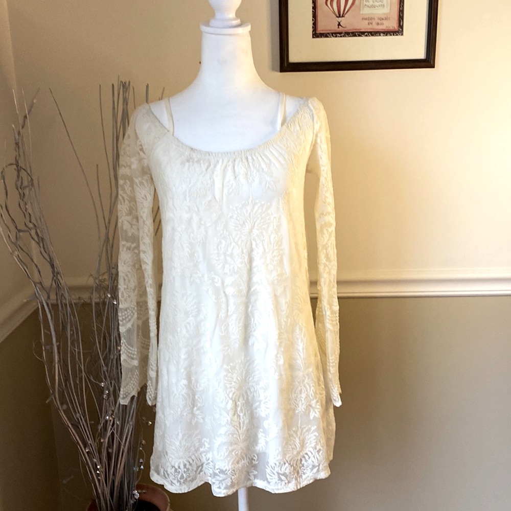 L.A Hearts Lacey Mini Dress, Ivory, Medium